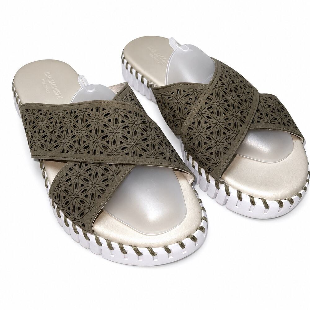 Ilse Jacobsen Tulip Sandals Women EU Size 41 Olive Green Platform Slip On Casual